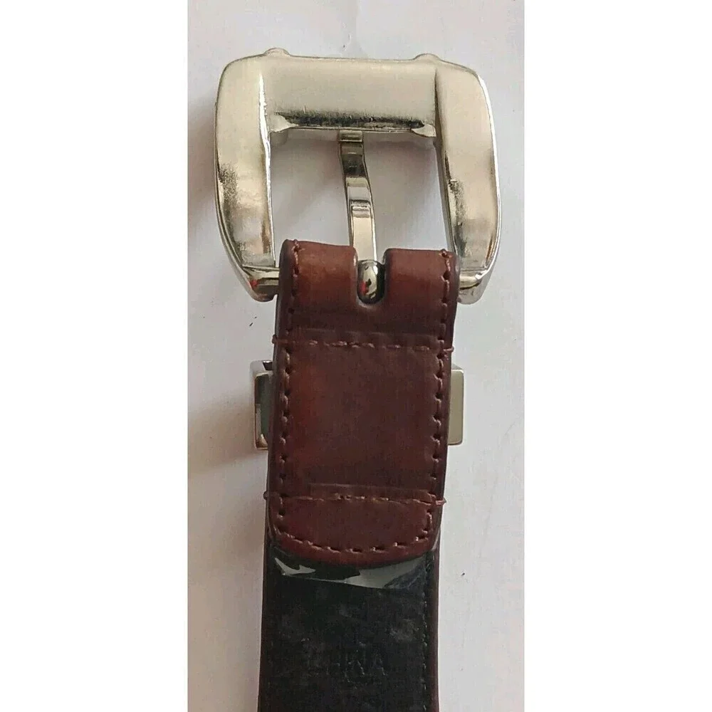 AML 3000 Leather Golf Belt Brown Size 42 Top Grain Oil Silver Club Oval Concho
